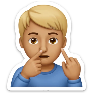 Make an emojis of a face wiping there nose with index finger with thump pointed down sticker