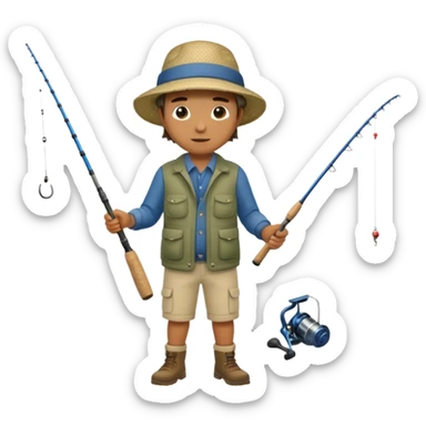 Man in motion casting a fishing rod full body sticker