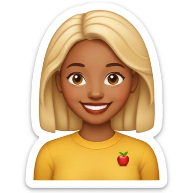 Memoji-style emoji of a light-skinned Black woman, smiling, neutral background, Apple emoji style sticker