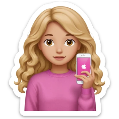 fille avec un carree long ondule avec un pull rose sticker