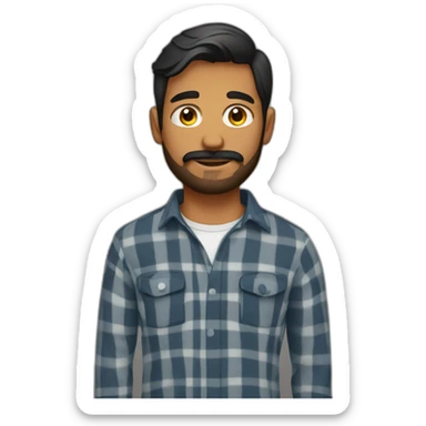 indian young guy with a light mustache and beard wearing a flannel sticker