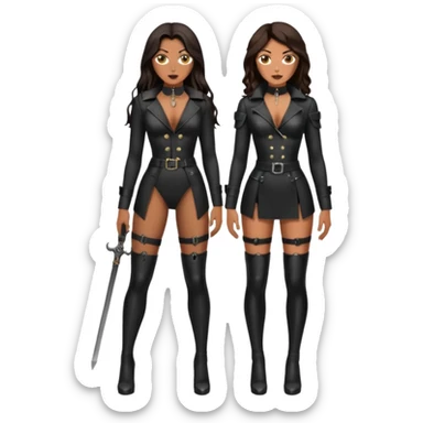 Tan skin with freckles, long dark hair, hazel eyes Dominatrix full body sticker