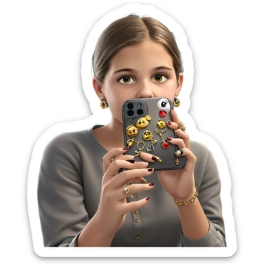 girl taking selfie with jewelry sticker
