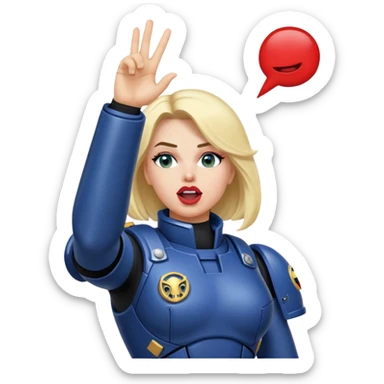 woman space marine in bodysuit salutes tongue out sticker