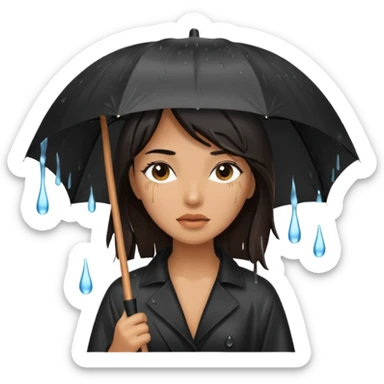 she getting wet (umbrella, dripping dark hair) sticker