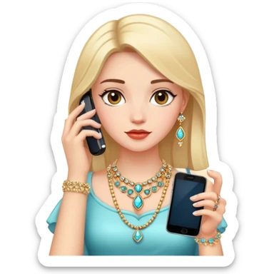 girl with phone and jewelry sticker