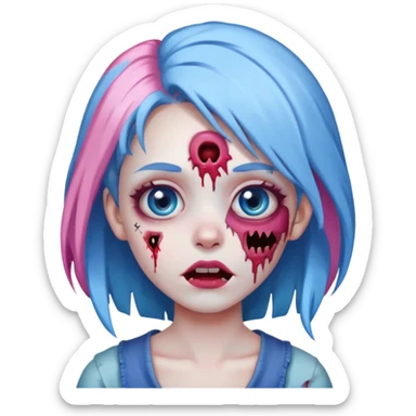 zombie girl with blue, pink, and white hair apple style emoji sticker