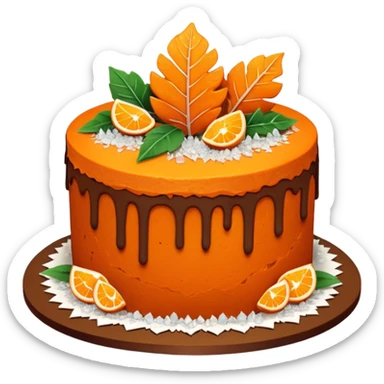 Two layer fall orange and brown cake adorned with overflowing raw crystals & leaves  sticker