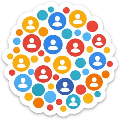 Make me an emoji for an app. The emoji is to highlight "social", "Real people", Reviews, trust, and brand recognition  - Should be circles in a flattened style sticker