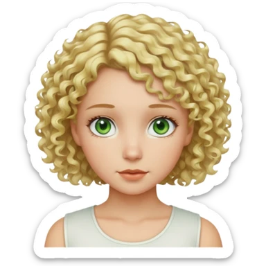 Girl blond curly short hair green eyes and white top  sticker