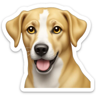 yellow cartonish pub dog with two big and black eyes with a white shine and some little teths out of this mouth sticker