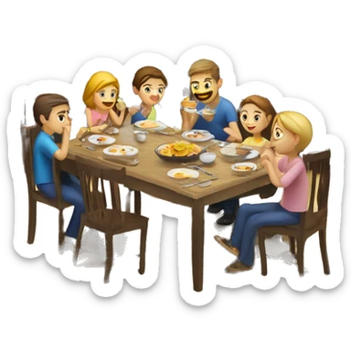 Caucasian family of 8 members eating breakfast at kitchen  sticker