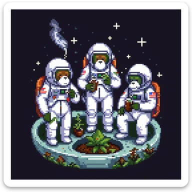 multiple apes in space suits floating and smoking weed sticker