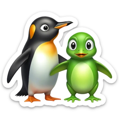 Penguin with a frog sticker