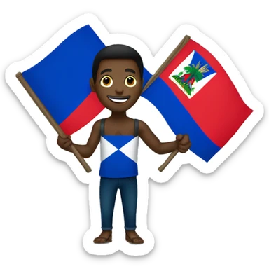 Haitian holding a Haitian flag sticker