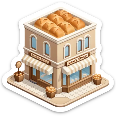 Isometric beige and white bakery shop sticker