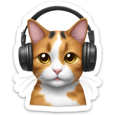 calico cat with headphones sticker