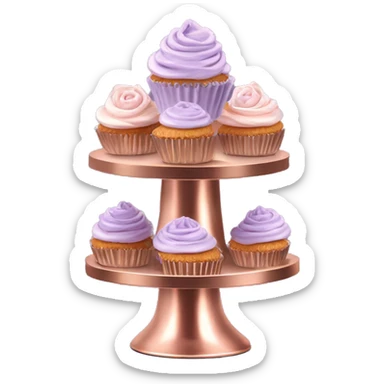 Realistic isolated rose gold layered Cupcake stand with lavender and rose gold macaroons on the stand. sticker