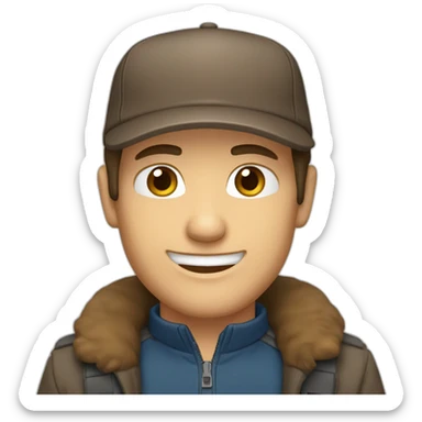 caucasian, male, brown hair, brown eyes, cap, smiling sticker