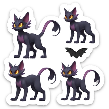 Black edgy Noivern-Litten-Sphynx-Lykoi-Caracal-cat-Fakemon full-body sticker