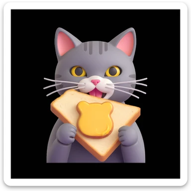 a cat with a slice of toast around its face, playful expression, simple background sticker