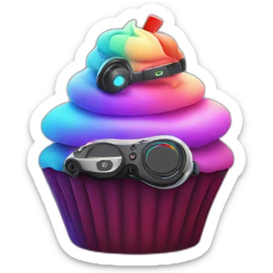 an rgb cupcake with a gaming headset on the top of it sticker
