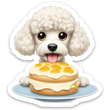 cream cute poodle having breakfast  sticker