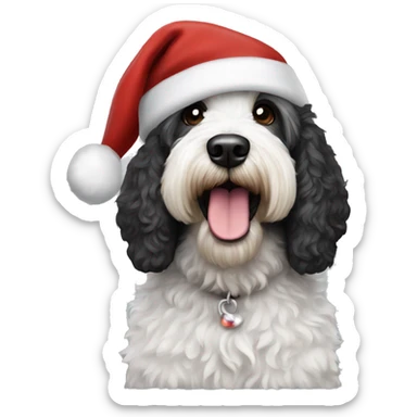 Black and white labradoodle with Santa hat sticker