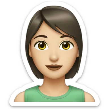 cocasian young adult woman with dark straight brown hair and olive green eyes sticker