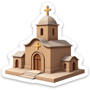 colorful simplified emoji of Church of Saint George Lalibela Ethiopia, iOS style, cross-shaped roof, stone color, minimalistic details, bright friendly look sticker