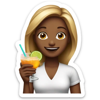 happy girl with cocktail sticker