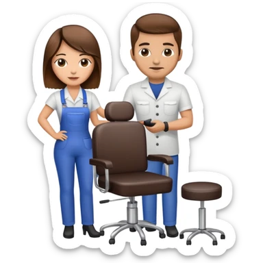 Hispanic hairstylist standing behind stylist chair sticker