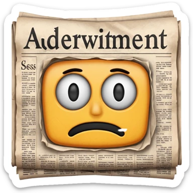 NEWSPAPER WITH BOLD LETTER PRINTED AS "advertisement "  sticker