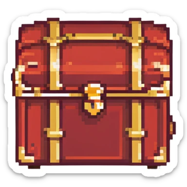 A red RPG treasure chest with gold trim, 16-bit style sticker