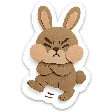highly detailed, high quality paper craft style illustration of a mocha-colored bunny puffing its cheeks and stamping its foot, intricate textures, soft lighting, delicate cut-paper details sticker