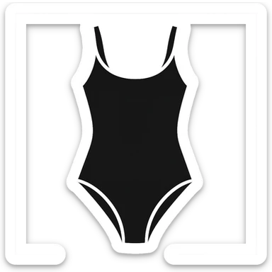 flat vector black with white trim one piece swimsuit isolated sticker