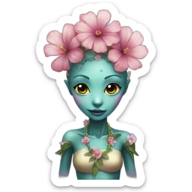 Super cute alien wearing a flower necklace sticker