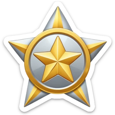 golden medal in star shape, golden, Silver center sticker