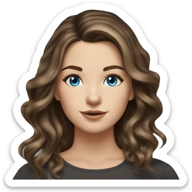 White girl blue eyes with medium length voluminous brown hair with brown highlights balayage  sticker