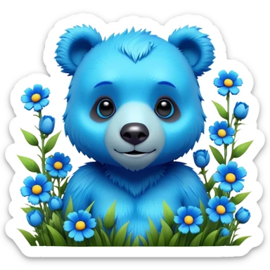 3D, adorable little Pixar style blue neon punk bear in a field of flowers, ultra detailed, each lash, eye, and strand of fur is shown in stunning detail as though captured in a timeless photograph, rich textures, visually rich, so lifelike it feels like it could leap off the page at any moment sticker