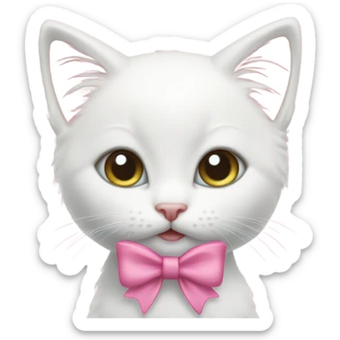 White kitten with pink bow sticker
