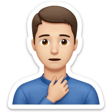 A man looking stressed holding the front of his neck  sticker