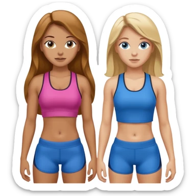 two girls in gym wear one with brown long hair one with blonde long hair and blue eyes sticker