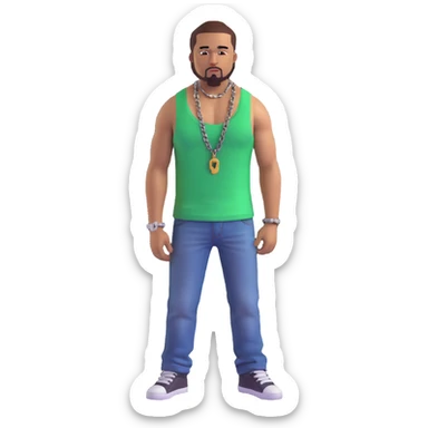 CJ from GTA San Andreas with his green tank top, jeans and chain necklace sticker