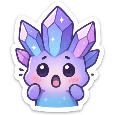 kawaii style emote of a crystal sprite creature, purple, blue, and pink, surprised expression sticker