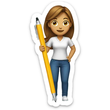 woman holding pen sticker