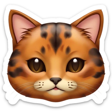 Meme-Worthy Cute Sleeping Tortoiseshell Cat Portrait Emoji, Head resting with a serene, sleepy smile and softly closed, dreamy eyes, showcasing a warm, mottled fur of rich browns and blacks, simplified yet adorably detailed, glowing with a gentle, drowsy radiance, high shine, exuding relaxed, heart-melting charm, styled with a soft glowing outline, capturing the essence of a sleeping tortoiseshell cat that radiates pure, peaceful cuteness! sticker