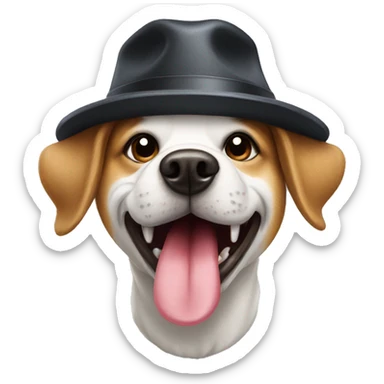 Dog with tongue out and hat sticker