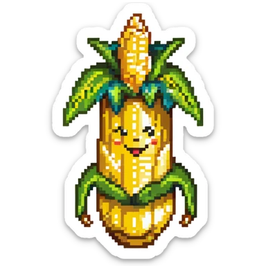 Corny Cob from Shopkins, a cute anthropomorphic ear of corn character with a yellow body, green husk at the top, and a smiling face sticker