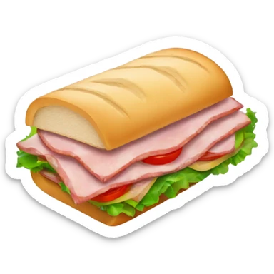 a big sandwich with ham, and vegetables, tomato, salad, cumcumber sticker